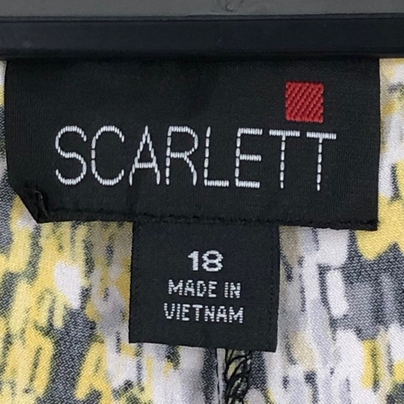 Vintage 90s Yellow and Grey Animalistic Waterfall, Scoop Neck Dress Plus sz 18 - Picture 7 of 8